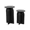 Black Wood Art Deco Carved Arched Pedestal Accent Table Set